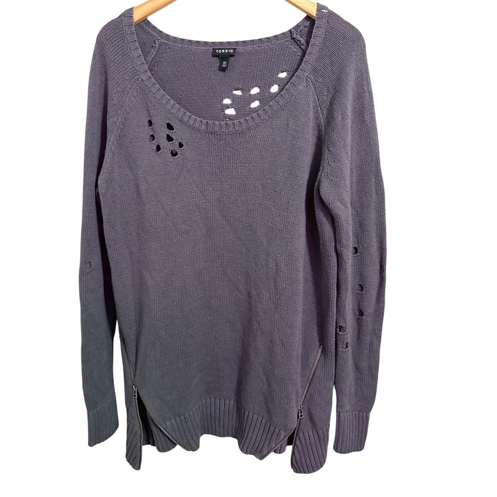Torrid Gray Distressed Zipper Side Knit Sweater Women's Size 00‎